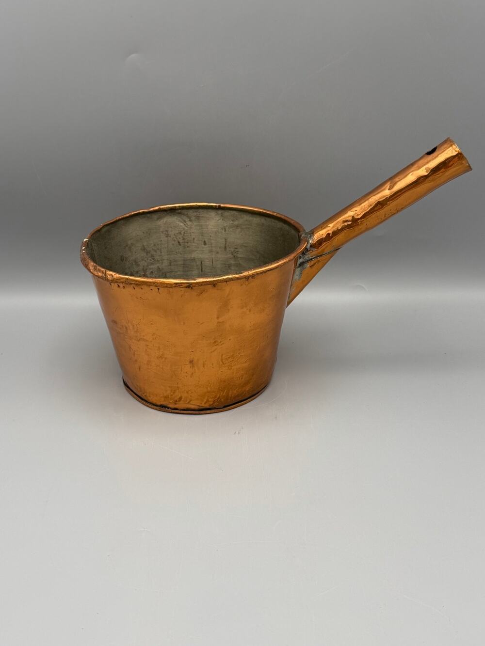 Handmade Copper Saucepan Tin Lined Long Handle Antique Primitive Kitchenware